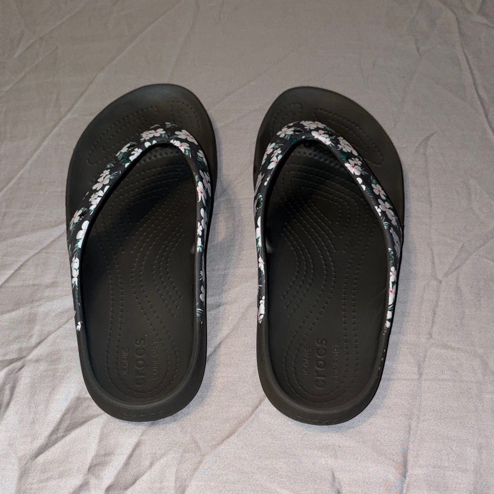 CROCS Gray Floral Slides - Picture 4 of 7